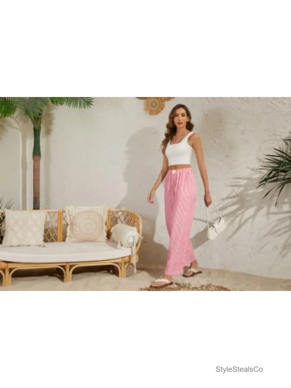High-Waisted Wide Leg Gingham Pajama Bottoms with Pockets